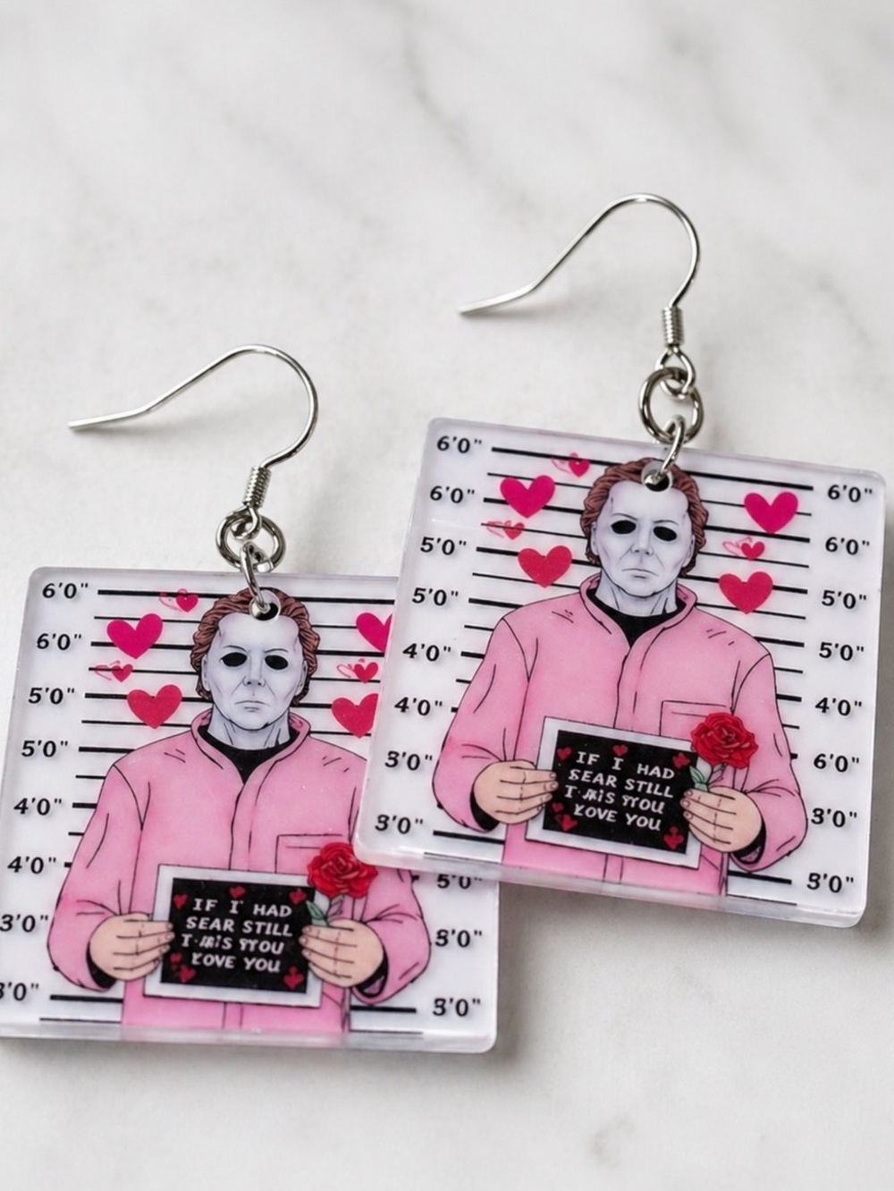 Michael Myers Acrylic Pink Horror Character Dangle Earrings NWT